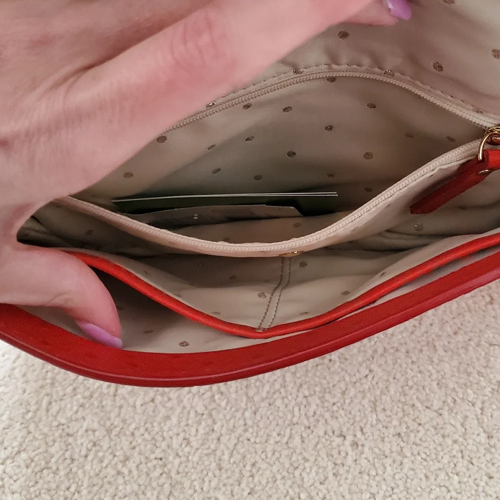 Kate Spade Portola Valley Ostrich Embossed Leather Shoulder Bag in Spice Red
